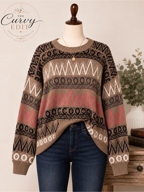 Pronto Uomo Italian Wool Sweater Unisex L Geometric Crewneck Made in Italy